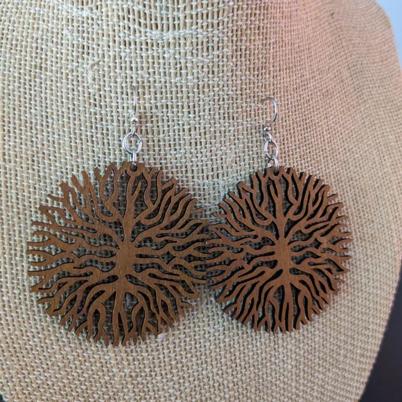 Tree of Life Wooden Earrings - Picture 4 of 6